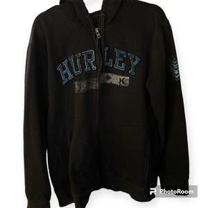 Hurley Mens Zipper Hoodie Mens XL Gray Embroidered Logo Warm Casual Athletic